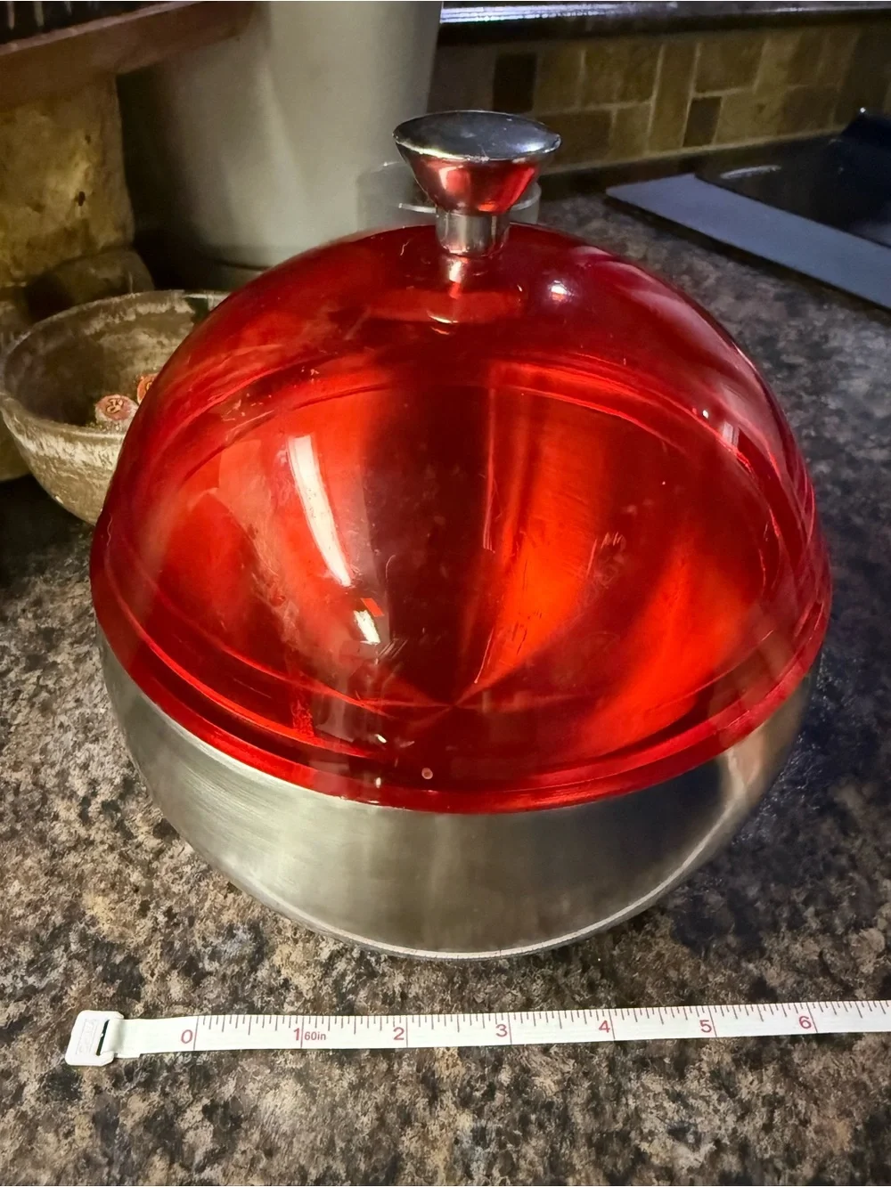 Retro Red Dome Food Storage/ ice bucket  with Stainless Steel Base